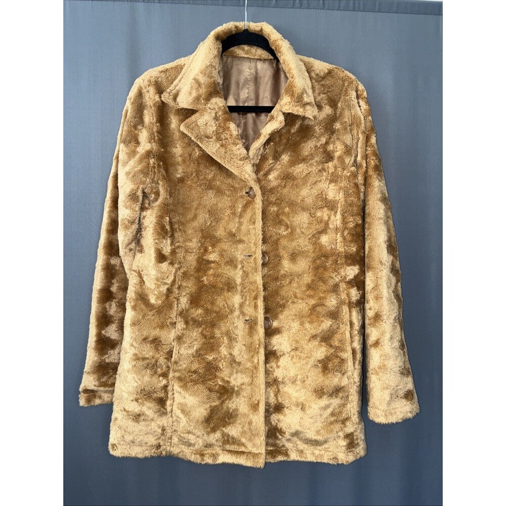 Y2K Misdemeanor Reversible Faux Fur & Satin Jacket Large Gold Tan Glam Mob Wife